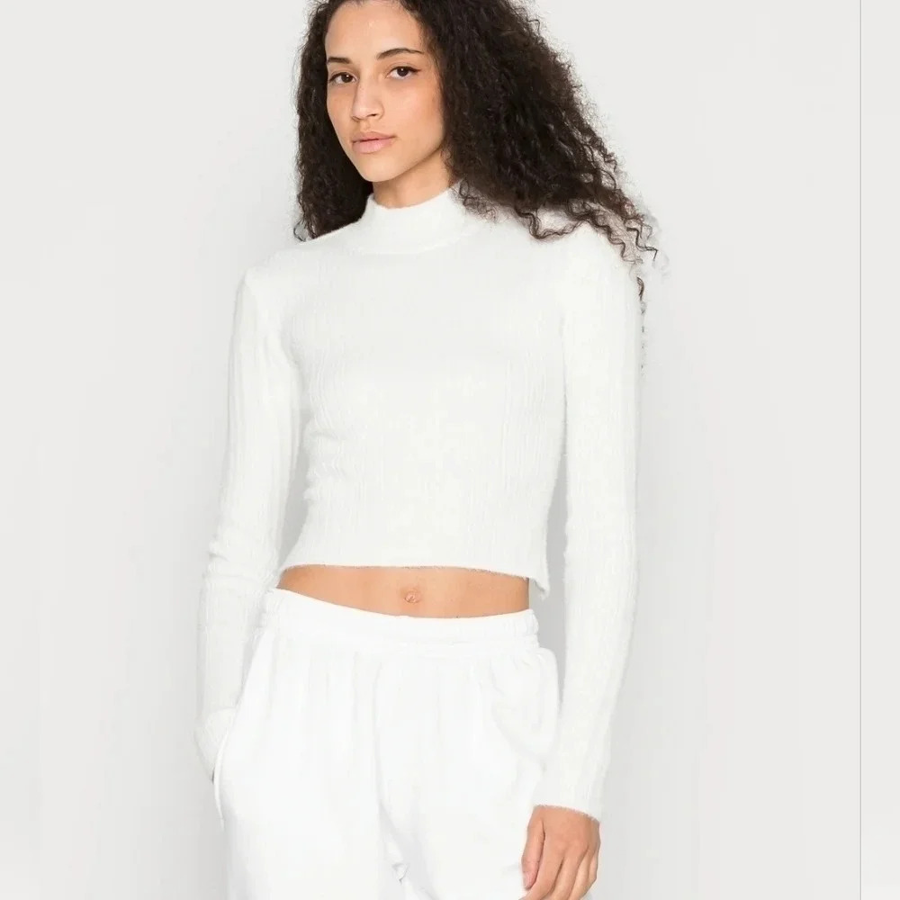 iets frans Fluffy cut out open‎ back jumper knit sweater top medium white